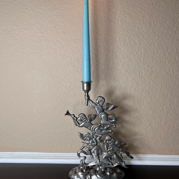 Vintage Godinger Silverplate Cherub Candle Holder, Taper, Dinner Candlelight - Picture 2 of 10